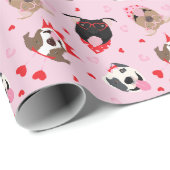 Papier Cadeau Joyeux Valentines Day American Pit Bull Terriers (Coin rond)