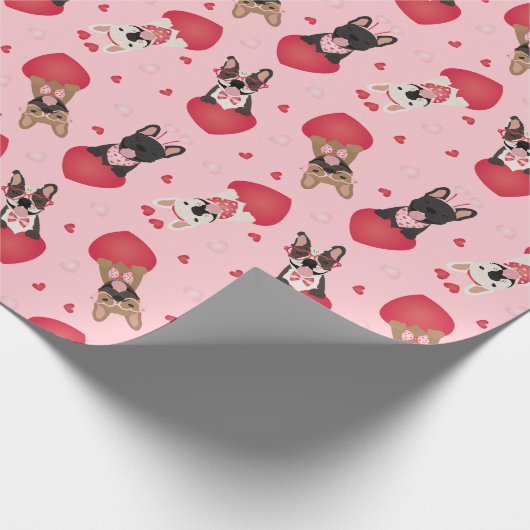 Papier Cadeau Joyeux Valentines Day Bulldogs français (Coin)