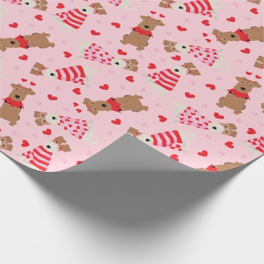 Papier Cadeau Joyeux Valentines Day Welsh Wire Fox Terrier Chien (Coin)