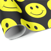 Papier Cadeau Joyeux Visages Jaunes Motif Noir (Coin rond)