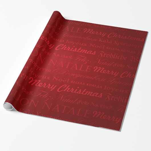Papier Cadeau Joyeux voeux de Noël multilangues Rouge (Déroulé)