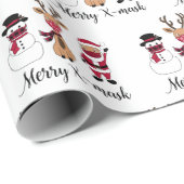 Papier Cadeau Joyeux X-Mask Drôle Buffalo Plaid Père Noël Reinde (Coin rond)