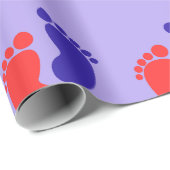 Papier Cadeau Joyful Blue Red Baby Foot Print (Coin rond)