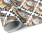Papier Cadeau Joyful Leopard Print Hat Christmas Snowman (Coin rond)