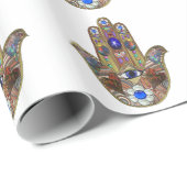 Papier Cadeau Judaica Hamsa Coeurs Fleurs Opal Art Imprimer (Coin rond)