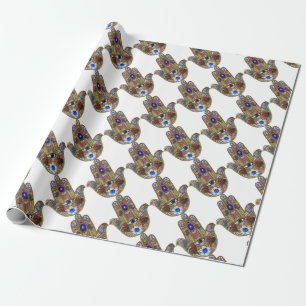 Papier Cadeau Judaica Hamsa Coeurs Fleurs Opal Art Imprimer