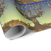 Papier Cadeau Judaica Menorah Arbre de vie Art Imprimer (Coin rond)