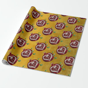 Papier Cadeau Judaica Pomegranate Heart Hanoukka Rosh Hashanah