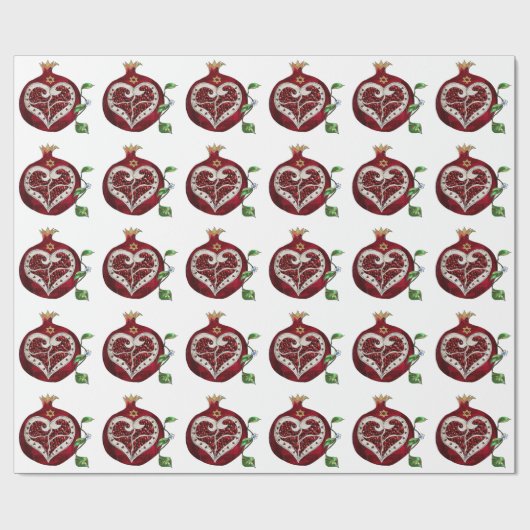 Papier Cadeau Judaica Pomegranate Heart Hanoukka Rosh Hashanah (Plat)