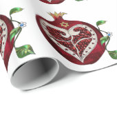 Papier Cadeau Judaica Pomegranate Heart Hanoukka Rosh Hashanah (Coin rond)