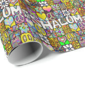 Papier Cadeau Judaica Retro 60s Psychedelic Shalom LOVE (Coin rond)