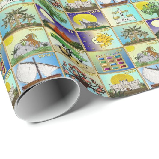 Papier Cadeau Judaïque 12 Tribus D'Israël Art Imprimer (Coin rond)