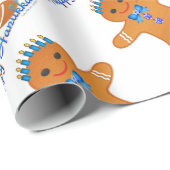 Papier Cadeau Judaïque Hanoukka Gingerbread Homme Menorah (Coin rond)