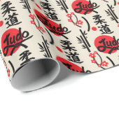 Papier Cadeau Judo Pattern - Black Belt, Kanji and Sun (Coin rond)