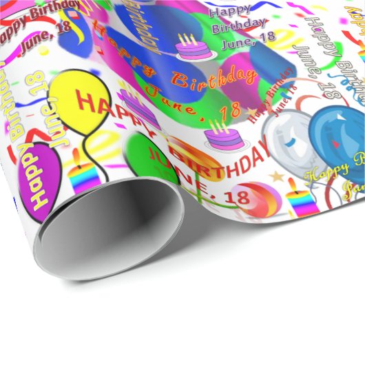 Papier Cadeau Juin, 18 Anniversaire Cadeau Papier (Coin rond)