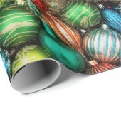 Papier Cadeau Jumble d'ornement de Noël rétro (Coin rond)