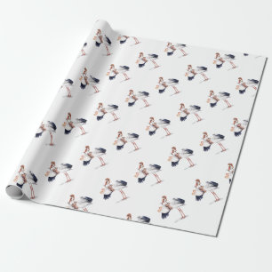 Papier Cadeau Jumeaux de transport de cigogne d'aviateur