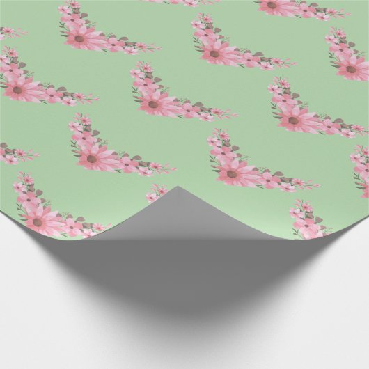 Papier Cadeau Jumeaux roses et verts en fleurs (Coin)