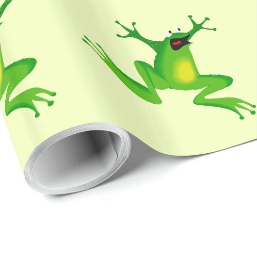 PAPIER CADEAU JUMPING GREEN FROG MOTIF (Coin rond)