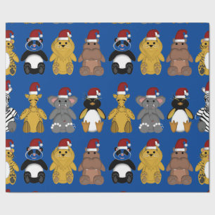 Papier Cadeau JUNGLE CUTE ANIMAUX DANS SANTA HATS Wrapper Papier