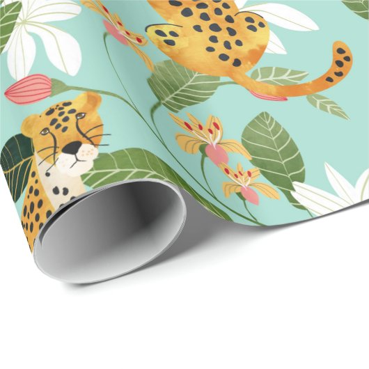 Papier Cadeau Jungle de Cheetah, faune Nature Wild Cats Tigers (Coin rond)