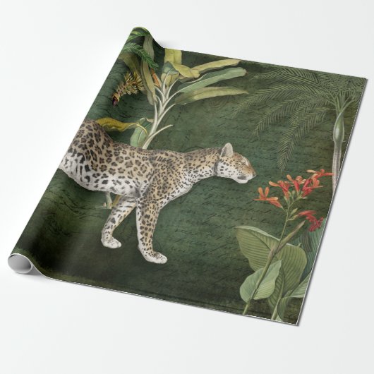 Papier Cadeau Jungle Leopard Tropical Floral n Foliage Découpage (Déroulé)