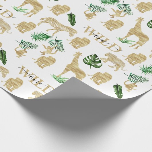 Papier Cadeau Jungle Motif animal sauvage Élégant or vert vert (Coin)