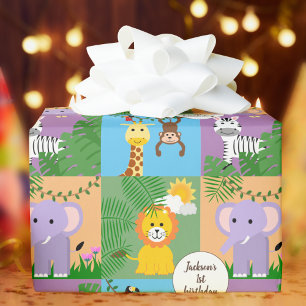 Papier Cadeau Jungle Safari animal sauvage Anniversaire de enfan