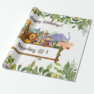 Papier Cadeau Jungle Safari Animaux Forêt Personnalisé Anniversa