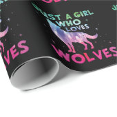 Papier Cadeau Juste une fille qui aime les loups aquarelle (Coin rond)