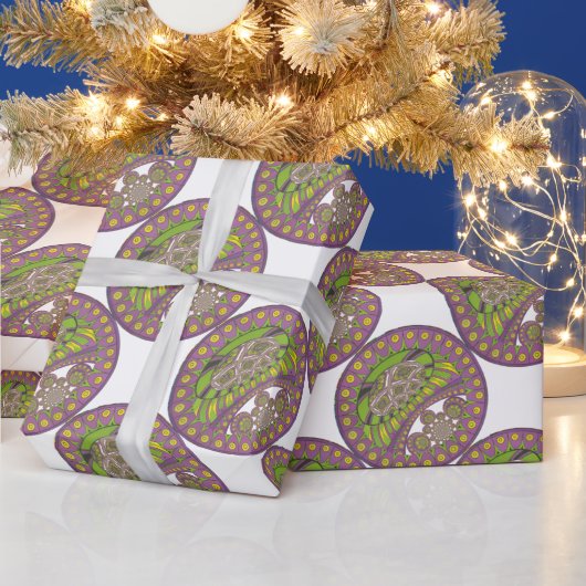 Papier Cadeau Kaleidoscope africain violet et jaune traditionnel (Vacances)