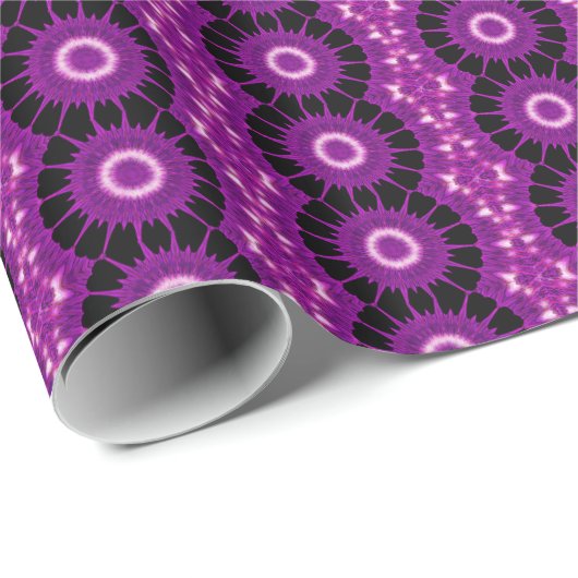 Papier Cadeau Kaleidoscope Design Art rose violet (Coin rond)
