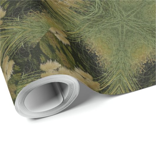 Papier Cadeau Kaleidoscope Design Star de Pampas Grass Green (Coin rond)