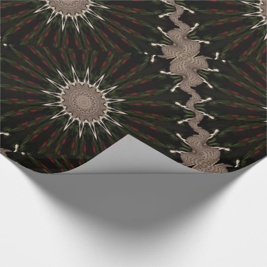 Papier Cadeau Kaleidoscope Design Vert foncé Rouge Brown (Coin)