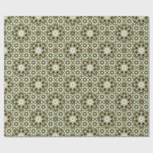 Papier Cadeau Kaleidoscope floral vert et blanc géométrique