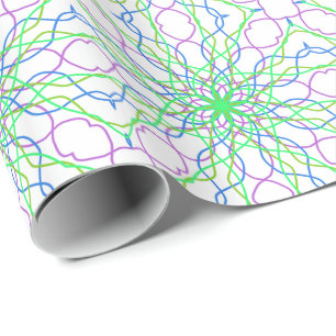 Papier Cadeau Kaléidoscope Star, White Green Blue Purple