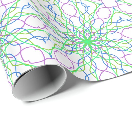 Papier Cadeau Kaléidoscope Star, White Green Blue Purple (Coin rond)