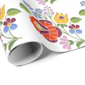 Papier Cadeau Kalocsa Brodery Motif - Art folklorique hongrois (Coin rond)