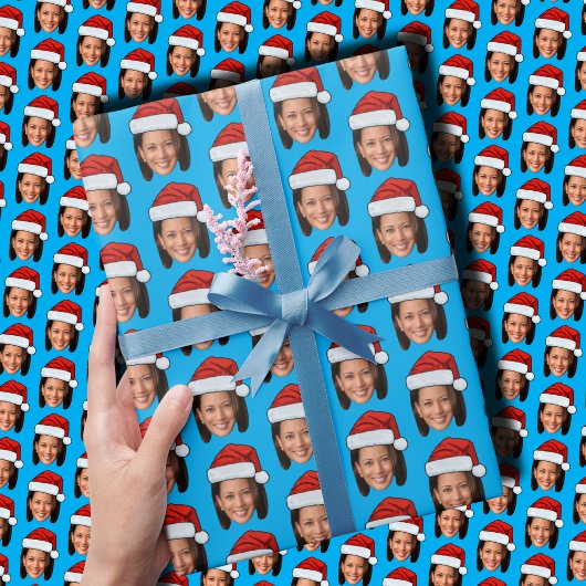 Papier Cadeau Kamala Harris Tête Face Santa Hat Noël