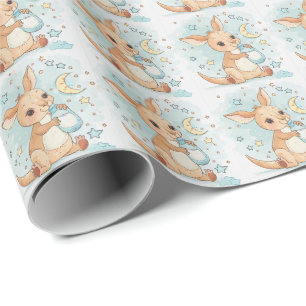 Papier Cadeau Kangaroo Cute Baby Pastel Motif d'aquarelle