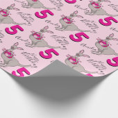Papier Cadeau Kangaroo filles 5e anniversaire nom emballage rose (Coin)