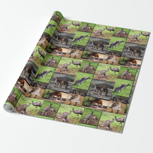 Papier Cadeau Kangaroo Photo Collage, (Déroulé)