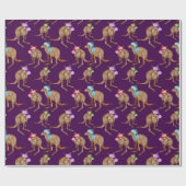 Papier Cadeau Kangaroos avec chapeau de Père Noël (Plat)