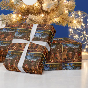 Papier Cadeau Kangourou de Noël en camping