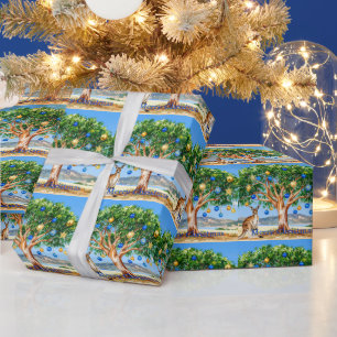 Papier Cadeau Kangourou sous un eucalyptus avec des boules de No