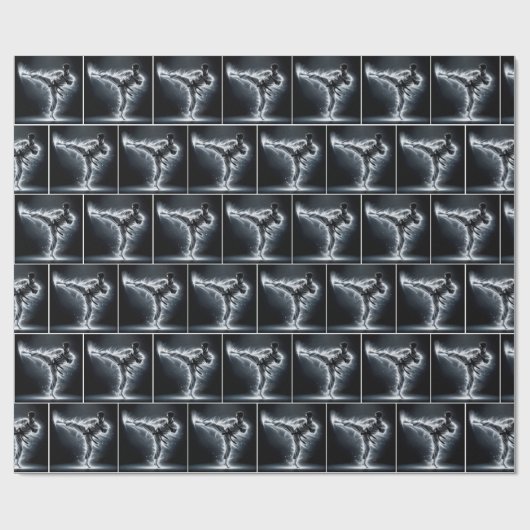 Papier Cadeau Karate Man Avec Neon Energy Light Trails (Plat)