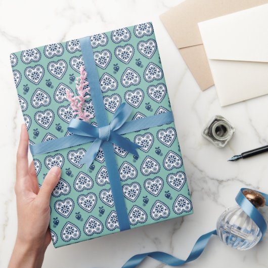 Papier cadeau 'Karlek' Heartt (navy, sarcelle) (Cadeaux)