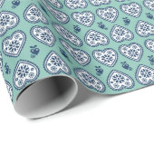 Papier cadeau 'Karlek' Heartt (navy, sarcelle) (Coin rond)