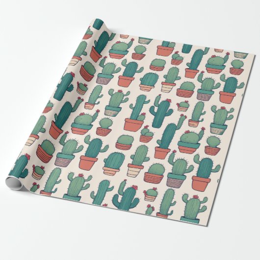 Papier Cadeau Kawaii Cactus Conception Motif (Déroulé)