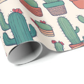 Papier Cadeau Kawaii Cactus Conception Motif (Coin rond)